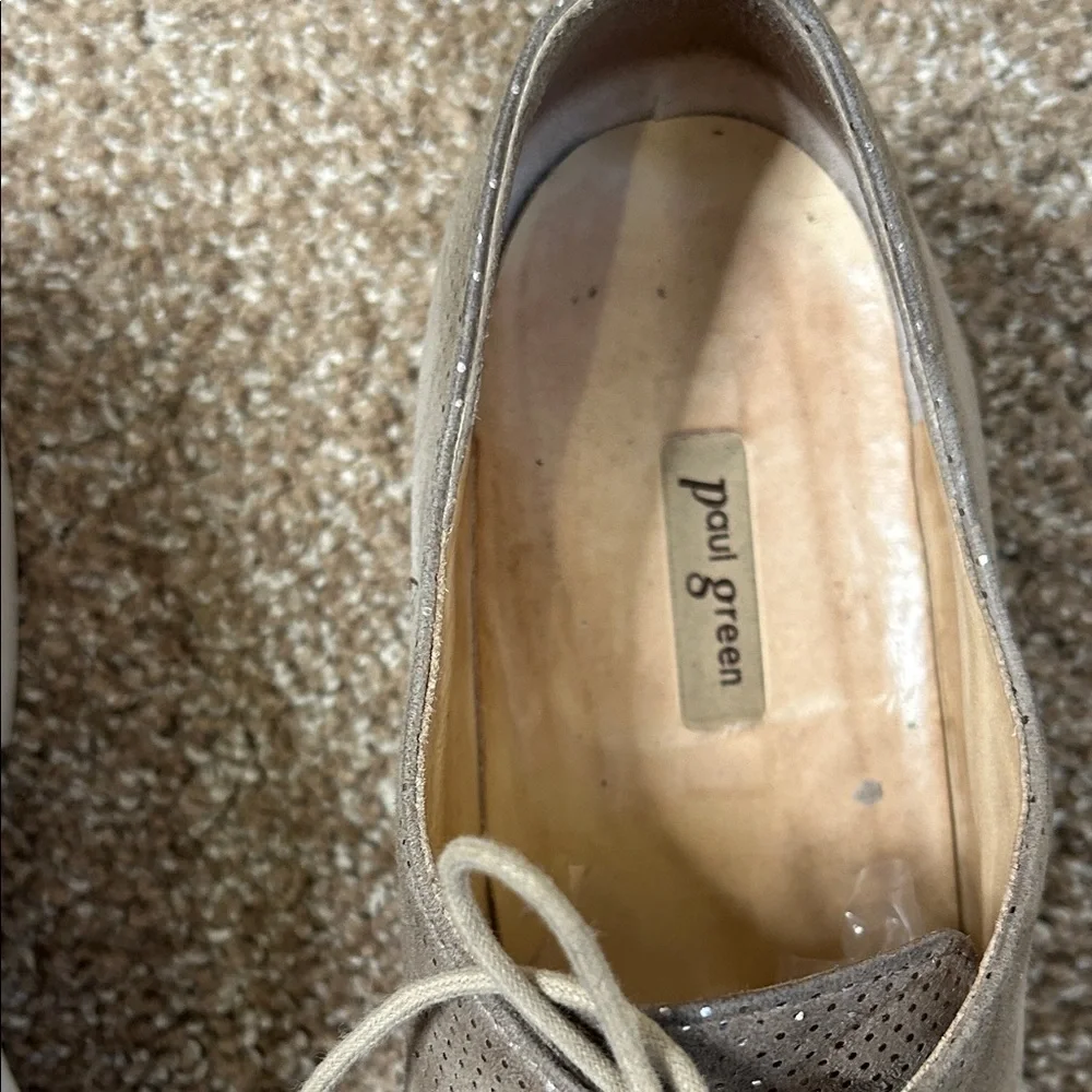 Paul green Men's Tan metallic leather/suede Dress Oxford derby shoes SZ 7